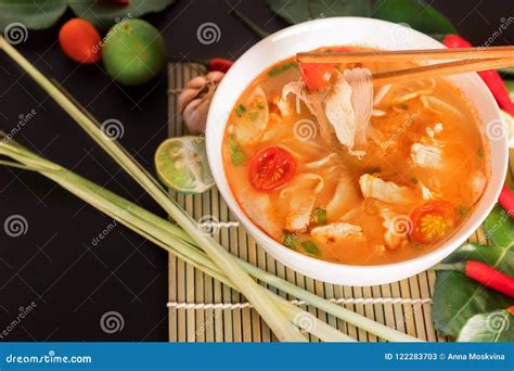 Tom Yum Gai or Spicy Tom Yum Soup with Chicken - Authentic Thai Stock ...