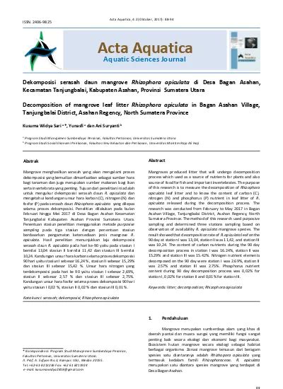 Dekomposisi Serasah Daun Mangrove Rhizophora Apiculata Di Desa Bagan