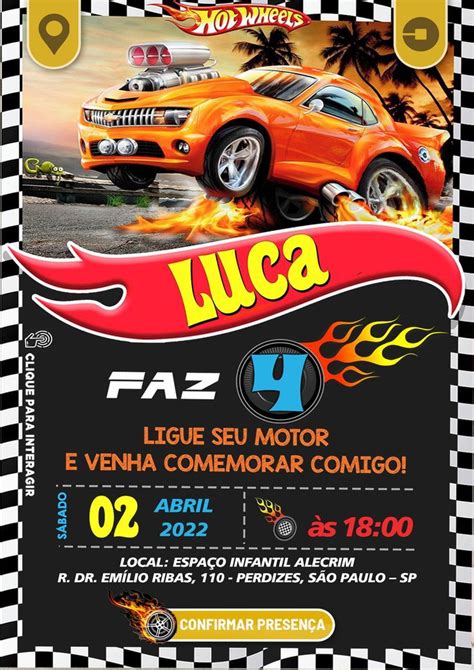 Convite Digital Interativo Hot Wheels Artofit