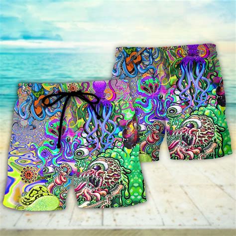 Hippie Octopus Love Music Trendy Aloha Hawaiian Beach Shorts Trendy Aloha