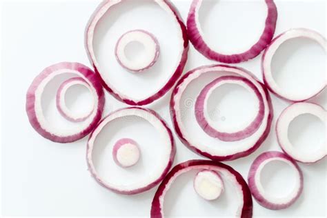 Sliced Red Onion Rings Isolated On White Background Cutout View Stock