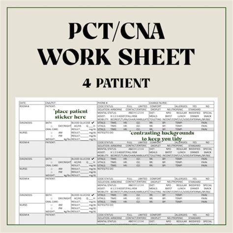 Cna Pct Patient Report Sheet Etsy