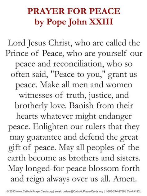 Pope John XXIII Prayer For Peace Card Prayer For Peace Prayers