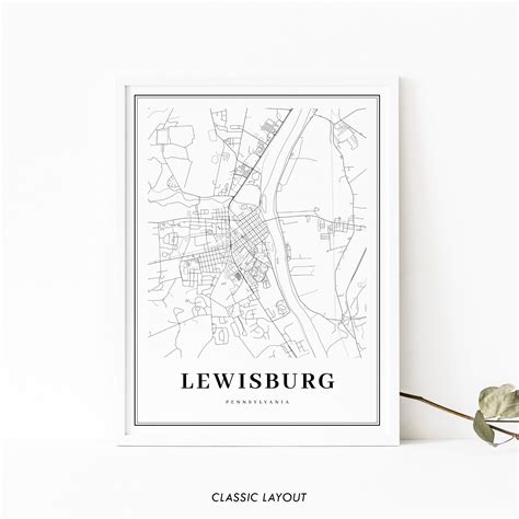 lewisburg pa map print pennsylvania usa map art poster city street