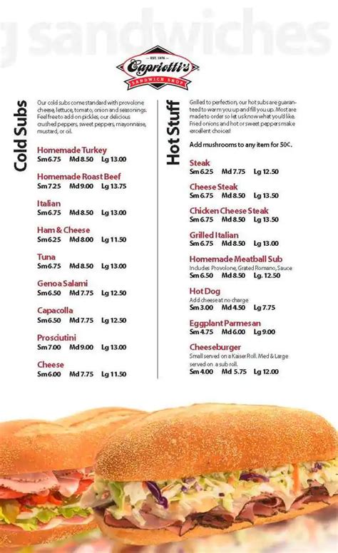 Capriotti S Sandwich Shop Menu Urbanspoon Zomato