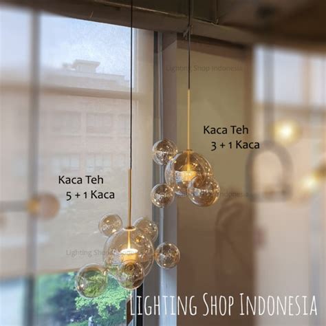 Jual Lampu Gantung Gold Kaca Bulat Minimalis Ruang Tamu Kamar Hotel