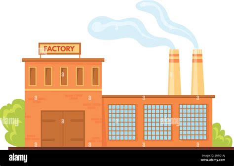 Factory Facade Cartoon Industrial Building City Manufacture Isolated