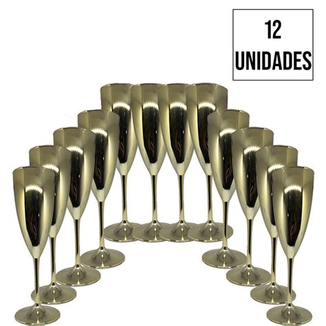 Taça de Champanhe Acrílico Prime Dourada 170mL 12 Un