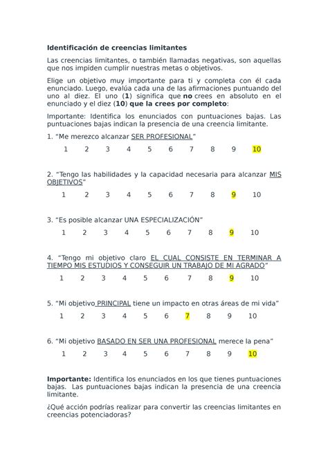 IVU Actividad 6 Identificación de creencias limitantes Las creencias