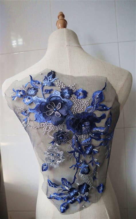 Royal Blue 3d Flowers Lace Applique 3d Floral Embroidered Etsy