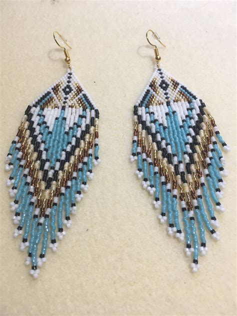 Native American Inspired Fractal Beaded Fringe Earrings Etsy Etsy