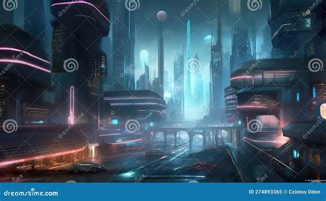 Illustration of a Futuristic Cyberpunk Night City and Sci-fi Vision ...