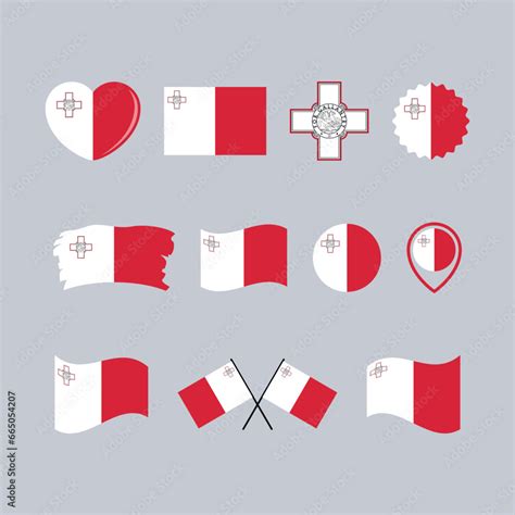 Malta Flag Icon Set Vector Isolated On A Gray Background Maltese Flag