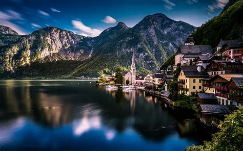 Hallstatt Austria Lake Mountain Landscape Morning Summer Lake