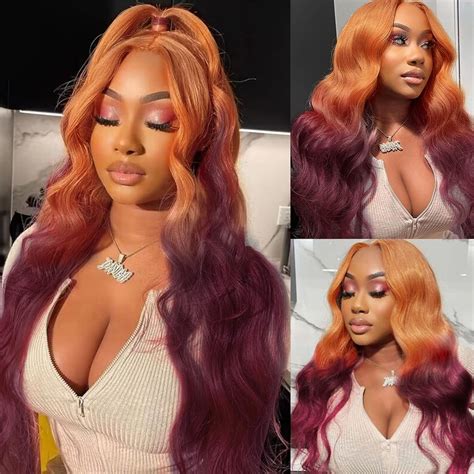 Amazon Haha Ginger Purple Ombre Lace Front Wig Human Hair 13x4