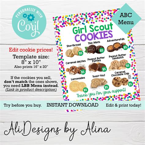 Girl Scout Cookie Sale Printable Business Cards 2024 Cookie Seller Abc