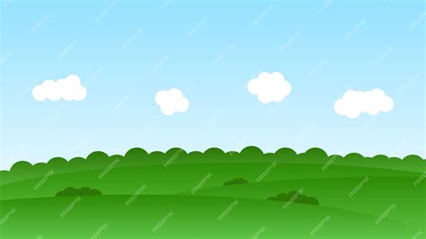 Premium Vector Landscape Cartoon Scene With Green Field And White