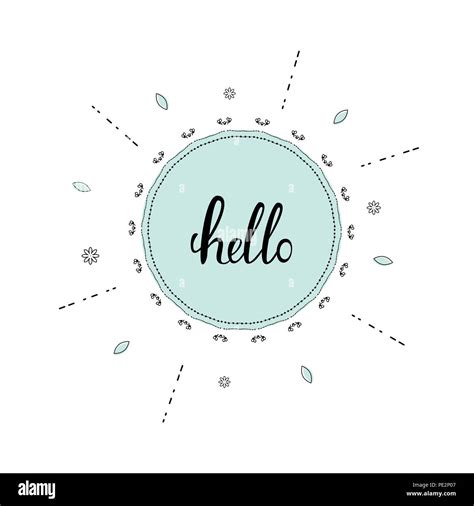 Hello Banner Handwritten Lettering With Round Frame And Decoration