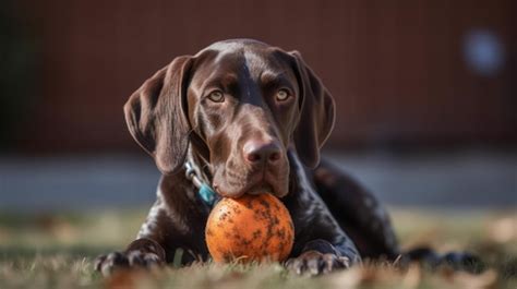 Un Perro Con Una Pelota En La Boca Foto Premium