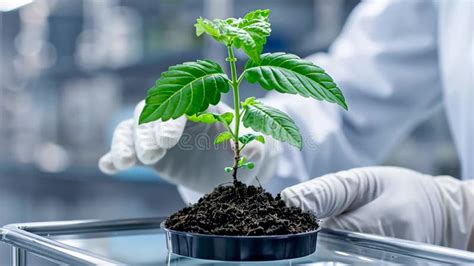 Scientist Carefully Examines Growing Plant Specimen In Laboratory