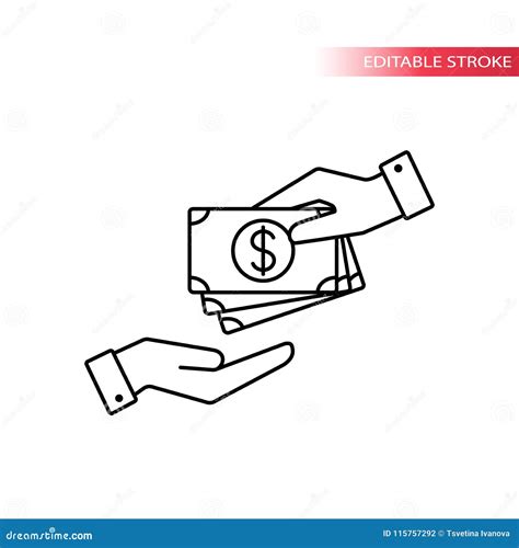 Thin Line Hand Holding Money Icons Hand With Banknotespaying Money