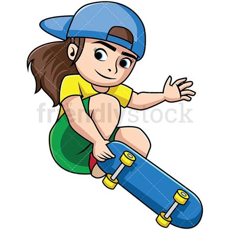 Girl Doing Trick With Skateboard: Royalty-free stock vector illustration of a woman wearing a ...