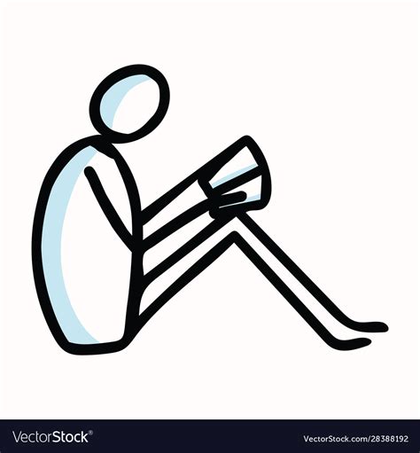 Reading Stick Figure Person Sitting With Book Vector Image