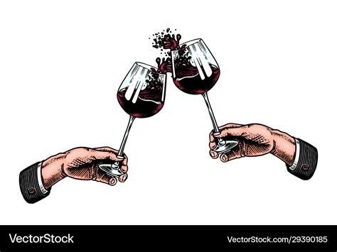 Cheers Toast And Clink Glasses Wine In Hand Vector Image