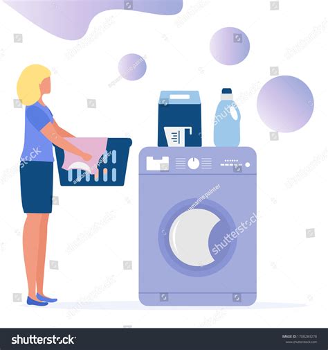 Vector Illustration Woman Carries Wash Dirty Stock Vector Royalty Free