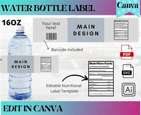 Water Bottle Label Template Editable Water Bottle Labels - Etsy | Water ...