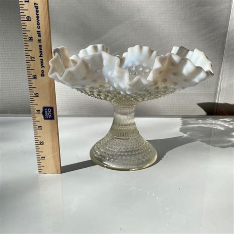 Fenton Accents Vintage Fenton Large Moonstone French Opalescent Hobnail Pedestal Compote