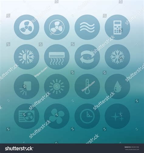 Set Ventilation Conditioning System Flat Icons Stock Vector Royalty