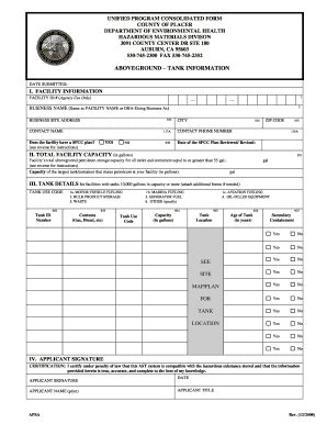 Fillable Online Placer Ca Aboveground Tank Information Placer County