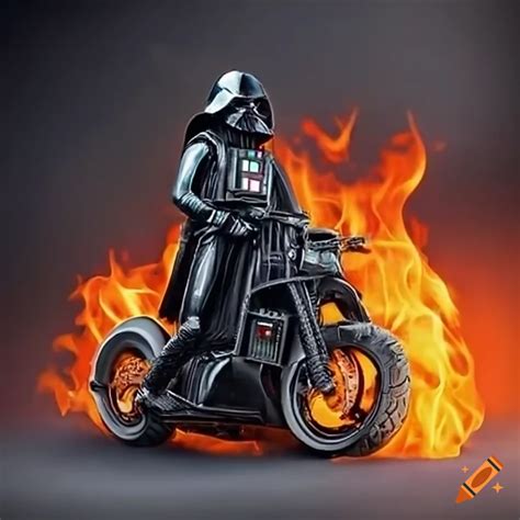 Darth Vader On A Motorcycle In A Fiery Scene On Craiyon