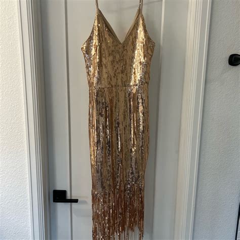 Lulus Rose Gold Sequin Flapper Dress Gem