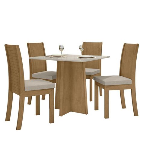 Mesa de Jantar Celebrare 90x90 e 4 Cadeiras Athenas Amêndoa Off White