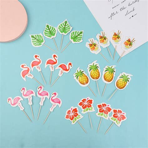 24pcs Luau Cupcake Toppers Tropical Cake Decoration Hawaiian Toothpicks Sti F5 Ebay