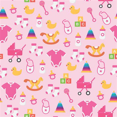 Seamless Repeating Pattern Of Various Kinds Of Baby Girl Equipment