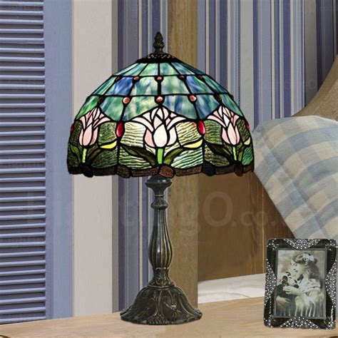 Retro Lotus Flower Lamp Shade 12 Inch Stained Glass Desk Lamp Living