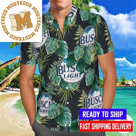 Busch Light With Tropical Leaves Pattern Hawaiian Shirt Mugteeco