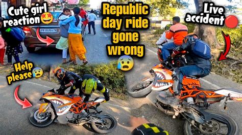 Republic Day Ride Per Ye Ky Ho Gya😰rider Crash😥cute Girl Reaction😍