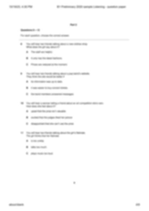 Solution B1 Preliminary 2020 Sample Listening Question Paper Studypool