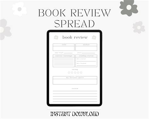 Book Review Template Digital Reading Planner Printable Book Review