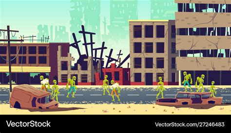 Zombie apocalypse in city cartoon concept Vector Image