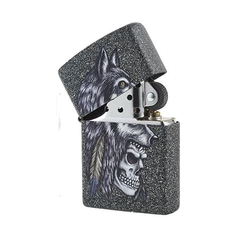 Bricheta Zippo Wolf Skull Feather Design