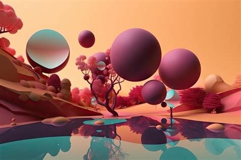 Premium Ai Image Surreal Float Landscape With Abstract Shapes And Colors