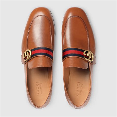 Leather Loafer With Gg Web Gucci Men S Moccasins And Loafers 428609d3vn02562