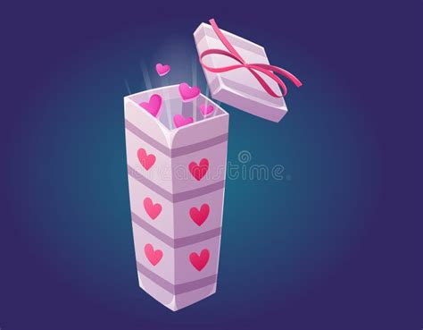 Pink Gift Box With A Bow Open Lid And Hearts Inside Vector Isolated