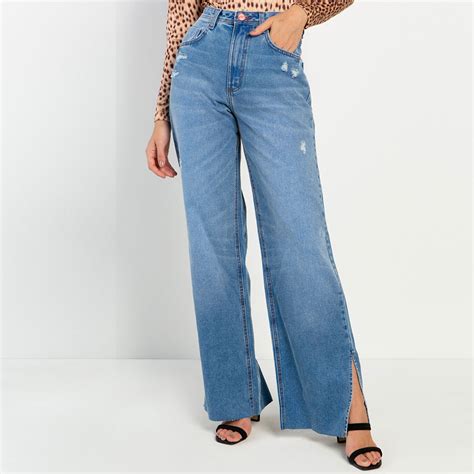 Calça Jeans Flor de lis Pantalona Pole Modas