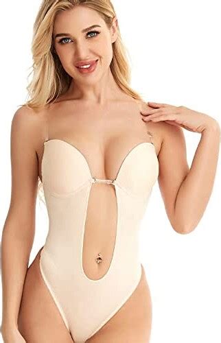 Hokuto Invishaper Plunge Backless Body Shaper Deep V Bodysuit Clear